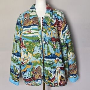 Artscapes Retro Y2K Quilted Puffer Snap Front Linen Blend Jacket Art-to-Wear L